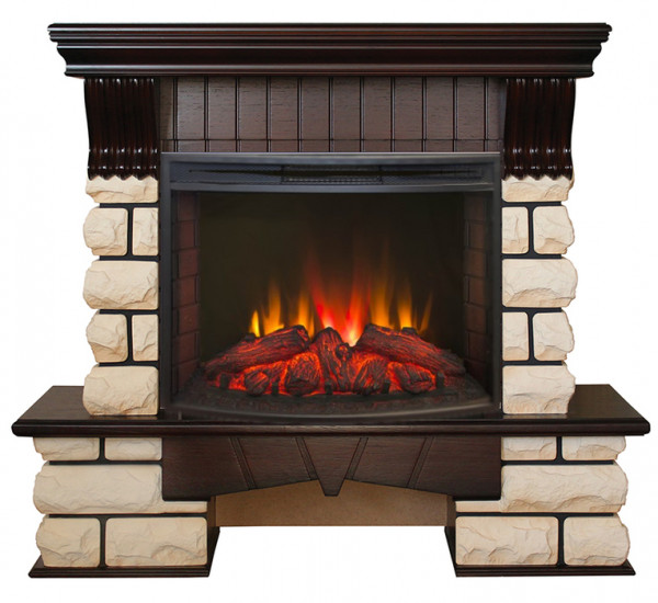 Электрокамин с широким очагом 2D Real-Flame Kavkaz 25,5/24 с очагом Evrika 25,5 LED