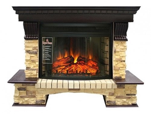 Электрокамин с широким очагом 2D Royal Flame Pierre Luxe сланец с очагом Dioramic 25 (темный дуб)