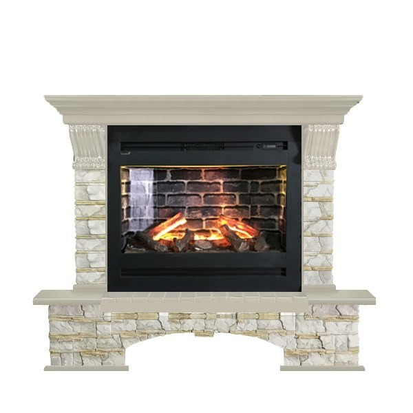 Электрокамин с широким очагом 3D Glenrich Бостон Rumba 3D камень-Алтай/цвет-Беленный дуб