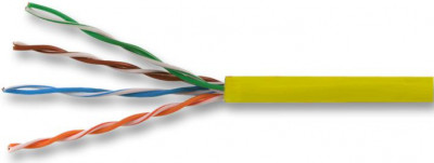 Кабель витая пара BNH, U/UTP, 4 пар., кат. 5е, проводник Ø 0,51мм, AWG24, PVC, 100МГц, 1м (коробка 305м), тип прокладки: внутри зданий, цвет: жёлтый