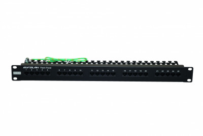 Коммутационная патч-панель телефонная Eurolan, 19", 1HU, 25х RJ45, цвет: чёрный