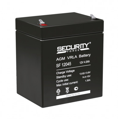 Аккумулятор Security Force SF, 101х70х90 мм (ВхШхГ) 12V/4,5 Ач, цвет: чёрный, (SF 12045)