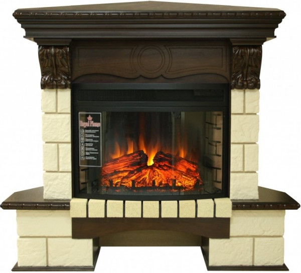 Электрокамин с широким очагом 2D Royal Flame Pierre Luxe Шампань угл. с очагом Dioramic 25 (Темный дуб)