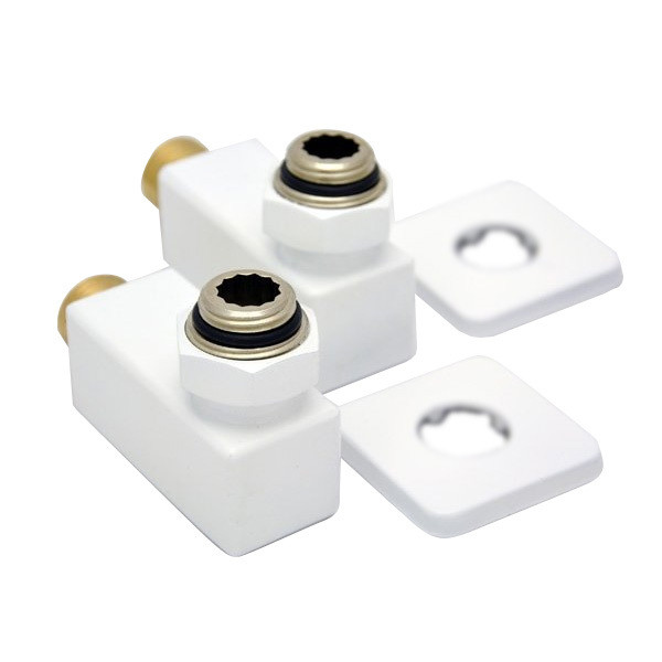 Комплект уголков квадратных с накидной гайкой Grota 1/2"x3/4" цвет белый