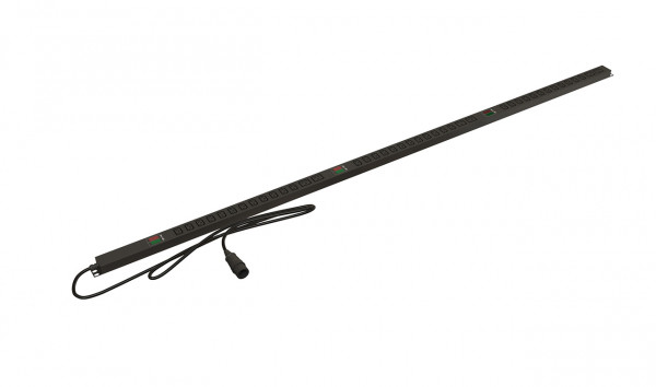 Блок силовых розеток Hyperline SHE, вертикальный, неуправляемый, IEC 320 C13 х 36, IEC 60320 С19 х 6, вход IEC 309 16A 3P+N+E, шнур 3 м, 1 915мм, трехфазный 16А, вольтметр,амперметр, чёрный, крепление Zero-U