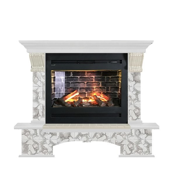 Электрокамин с широким очагом 3D Glenrich Бостон Rumba 3D камень-Карелия/цвет-Белый