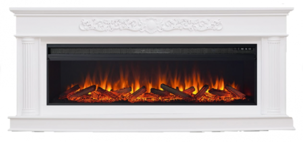 Линейный электрокамин Elekam Gloria Plus белый с очагом Pulsar 60