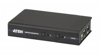 Переключатель KVM Aten, портов: 2, 25х82х125 мм (ВхШхГ), USB, цвет: чёрный