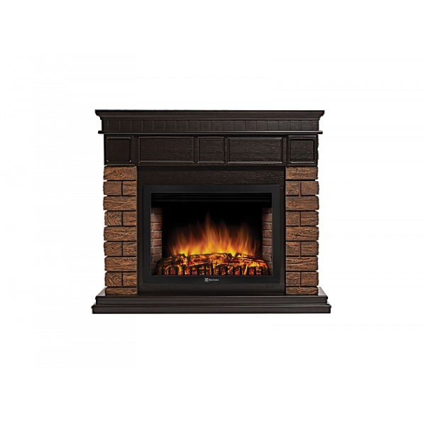 Электрокамин с широким очагом 2D Electrolux EFP/P-3020LS с порталом Firelight Bricks WOOD 30 камень темный, шпон венге