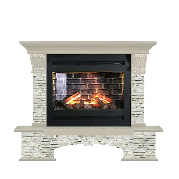 Электрокамин с широким очагом 3D Glenrich Бостон Rumba 3D камень-Грот однотонный/цвет-Беленный дуб
