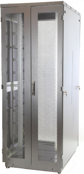 Шкаф серверный напольный Eurolan S3000, IP20, 42U, 2030х800х1000 мм (ВхШхГ), дверь: двойная распашная, перфорация, задняя дверь: двойная распашная, перфорация, боковая панель: сплошная, разборный, цвет: чёрный, (60F-42-8A-35BL)
