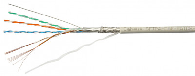 Кабель витая пара Cabeus, SF/UTP, 4 пар., кат. 5е, проводник Ø 0,16мм, AWG26, PVC нг(А)-LS, 100МГц, 1м (бухта 305м), тип прокладки: внутри зданий, цвет: серый