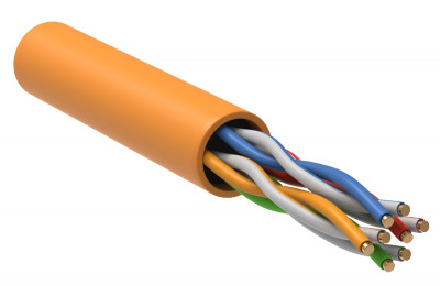 Кабель витая пара ITK, U/UTP, 4 пар., кат. 5е, проводник Ø 0,51мм, AWG24, LSZH (нг(A)-HF), 100МГц, 1м (коробка 305м), (рип-корд), тип прокладки: внутри зданий, цвет: оранжевый