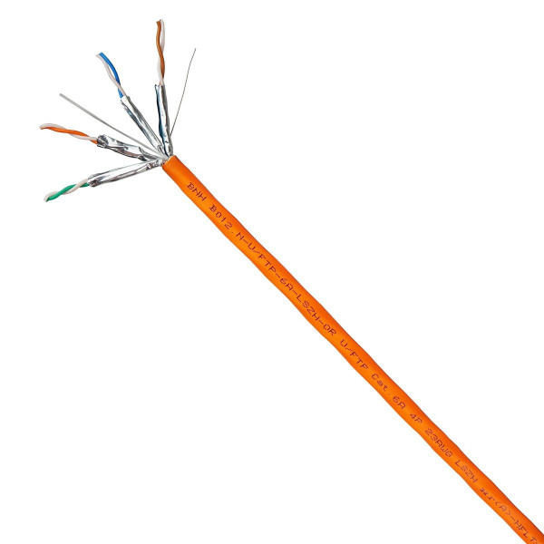 Кабель витая пара BNH, U/FTP, 4 пар., кат. 6A, проводник Ø 0,57мм, AWG23, LSZH (нг(A)-HF), 500МГц, 1м (бухта 305м), тип прокладки: внутри зданий, цвет: оранжевый