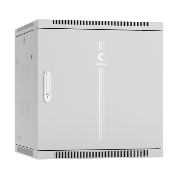 Шкаф телекоммуникационный настенный Cabeus SH-05F, 19", 12U, 635х600х600 мм (ВхШхГ), дверь: металл, боковая панель: сплошная съемная, разборный, цвет: серый, (съемная панель для крепления шкафа к стене)