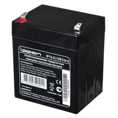 Аккумулятор для ИБП IPPON, 101х90х70 мм (ВхШхГ),  Необслуживаемый свинцово-кислотный,  12V/5 Ач, цвет: чёрный, (669055)