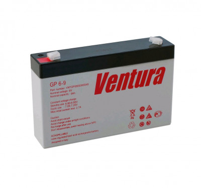 Аккумулятор для ИБП Ventura GP, 94х34х151 мм (ВхШхГ),  необслуживаемый свинцово-кислотный,  6V/9 Ач, цвет: серый, (GP 6-9)