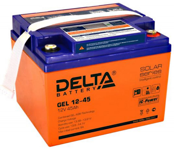 Аккумулятор для ИБП Delta Battery GEL, 173х166х196 мм (ВхШхГ),  необслуживаемый электролитный,  12V/45 Ач, цвет: жёлтый, (GEL 12-45)