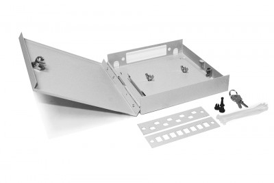 Бокс оптический Hyperline, портов: 8, SC, duplex LC, ST, FC, 215х193х40 мм (ВхШхГ), цвет: серый, (FO-WBY-8UN-MI)