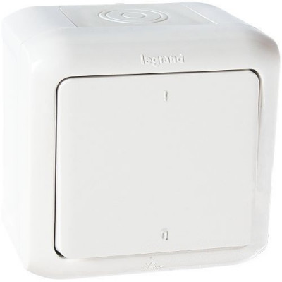 Выключатель Legrand Quteo, двухполюсный, с подсветкой, 10АX, 70х70 мм (ВхШ), цвет: белый, ip44, винтовые зажимы (LEG.782309)