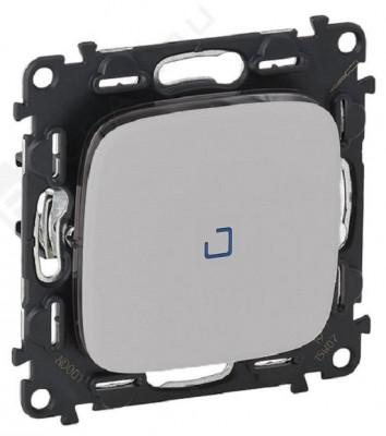 Переключатель Legrand Valena Allure, одноклавишный, с подсветкой, 10АX, внутренняя, 71х71 мм (ВхШ), цвет: алюминий, с безвинтовыми зажимами, с лампой 0,15 ма (752926)