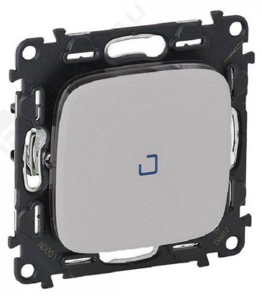 Переключатель Legrand Valena Allure, одноклавишный, с подсветкой, 10АX, внутренняя, 71х71 мм (ВхШ), цвет: алюминий, с безвинтовыми зажимами, с лампой 0,15 ма (752926)