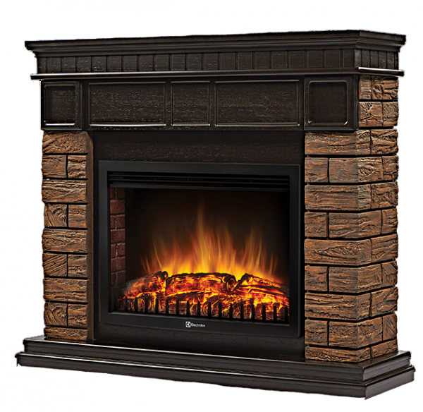 Электрокамин с широким очагом 2D Electrolux EFP/P-3020LS с порталом Firelight Bricks Wood 30 камень корич., шпон тем. дуб