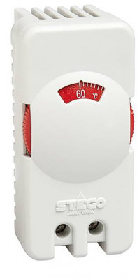 Термостат STEGO STO 011, 70х33х42 мм (ВхШхГ), на DIN-рейку, для шкафов, 250V, красный, с регулировочным колёсиком, 0 до +60 °C