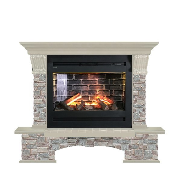 Электрокамин с широким очагом 3D Glenrich Бостон Rumba 3D камень-Грот цветной/цвет-Беленный дуб