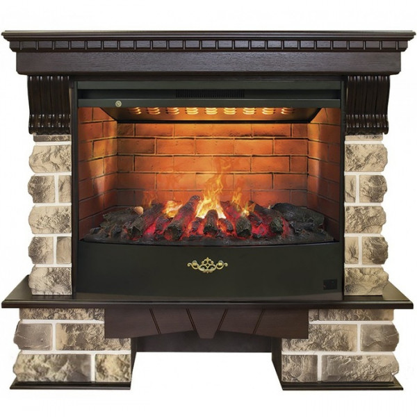 Электрокамин с широким очагом 3D Real-Flame Kansas 33 AO с очагом 3D Firestar 33