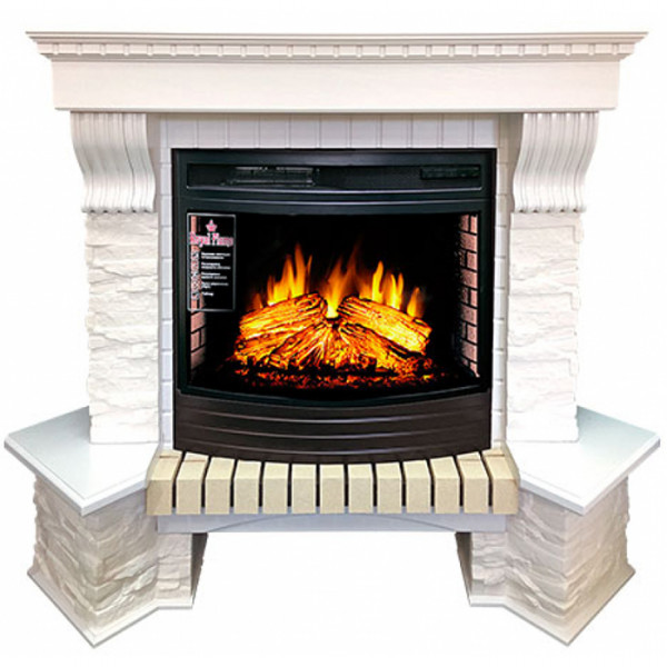Электрокамин с широким очагом 2D Royal Flame Pierre Luxe угл сланец белый с очагом Dioramic 25 FX