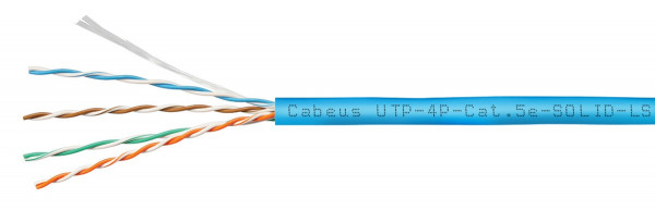 Кабель витая пара Cabeus, U/UTP, 4 пар., кат. 5е, проводник Ø 0,5мм, AWG24, LSZH (нг(A)-HF), 100МГц, 1м (коробка 100м), тип прокладки: внутри зданий, цвет: синий