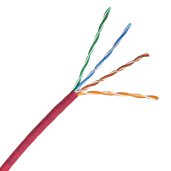 Кабель витая пара BNH, U/UTP, 4 пар., кат. 5е, проводник Ø 0,51мм, AWG24, LSZH (нг(A)-HF), 100МГц, 1м (коробка 305м), тип прокладки: внутри зданий, цвет: красный