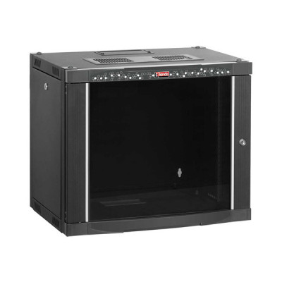 Шкаф телекоммуникационный настенный Lande NETbox, 19", 9U, 512х600х450 мм (ВхШхГ), дверь: металл, боковая панель: сплошная съемная, цвет: чёрный
