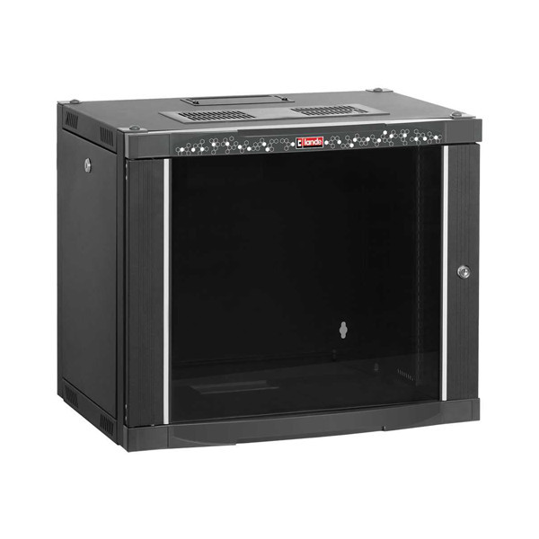 Шкаф телекоммуникационный настенный Lande NETbox, 19", 9U, 512х600х450 мм (ВхШхГ), дверь: металл, боковая панель: сплошная съемная, цвет: чёрный