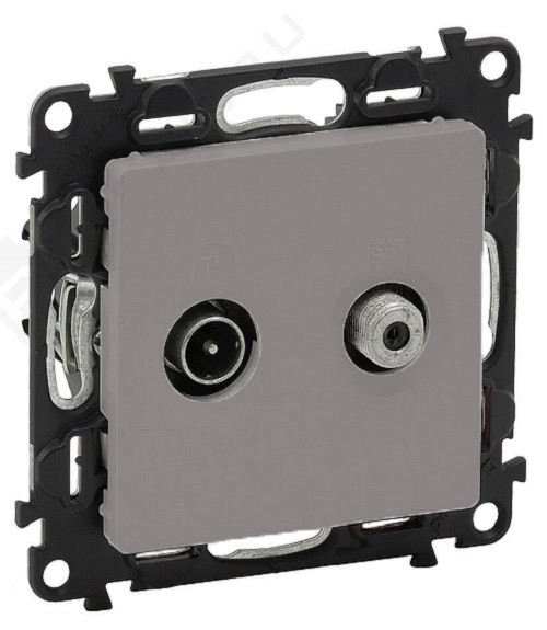 Розетка в сборе Legrand Valena Life, 2x TV/SAT, экр., внешняя, 51х58 мм (ВхШ), цвет: алюминий, (LEG.753664)