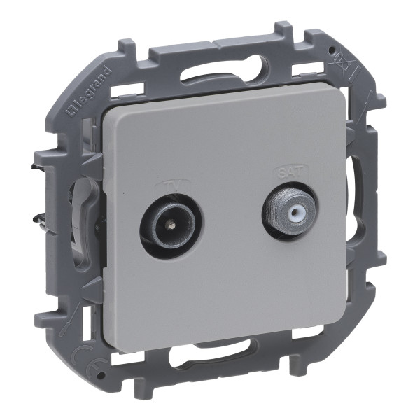 Розетка в сборе Legrand INSPIRIA, 2x TV/SAT, экр., внешняя, 75,8х75,8 мм (ВхШ), цвет: алюминий, (LEG.673882)