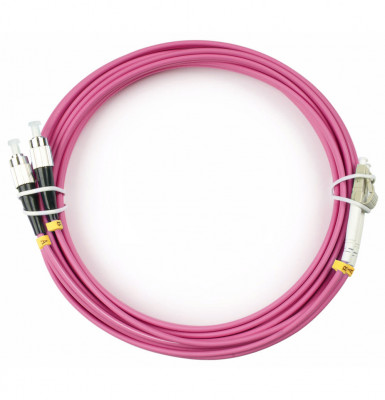 Коммутационный шнур оптический Cabeus Tight Buffer, Duplex LC/FC (UPC/UPC), OM4 50/125, LSZH, Ø 3мм, 20м, цвет: маджента, (FOP-50-OM4-LC-FC-20m)