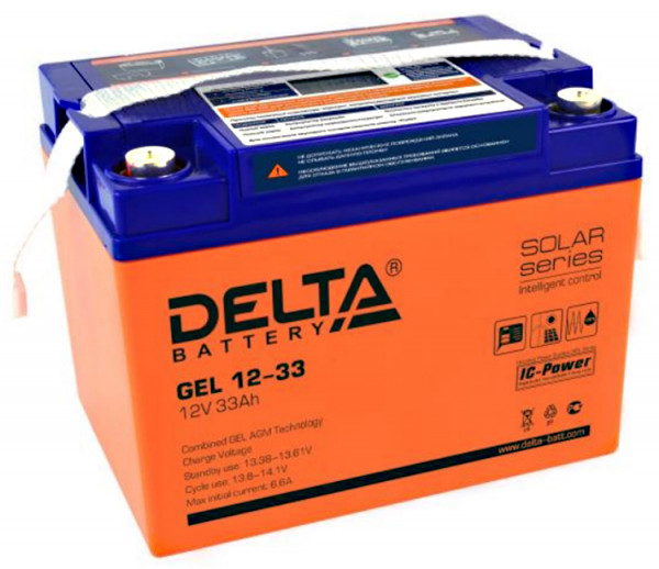 Аккумулятор для ИБП Delta Battery GEL, 168х132х194 мм (ВхШхГ),  необслуживаемый электролитный,  12V/33 Ач, цвет: жёлтый, (GEL 12-33)