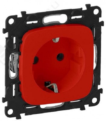 Розетка электрическая Legrand Valena Allure, 2к+З, 16А, внутренняя, 71х71 мм (ВхШ), шторки защитные, цвет: красный, с механической блокировкой (753132)