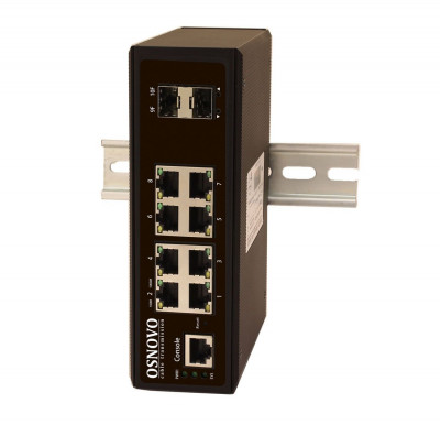Коммутатор OSNOVO SW-70802/IL промышленный управляемый (L2+) Gigabit Ethernet на 8 GE Rj45 + 2 GE SFP порта. Порты: 8 x GE (10/100/1000Base-T) + 2 x GE SFP (1000Base-X)