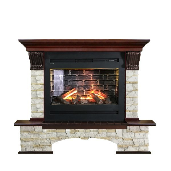Электрокамин с широким очагом 3D Glenrich Бостон Rumba 3D камень-Алтай/цвет-Красное дерево