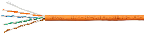 Кабель витая пара Cabeus, U/UTP, 4 пар., кат. 5е, проводник Ø 0,5мм, AWG24, LSZH (нг(A)-HF), 100МГц, 1м (коробка 100м), тип прокладки: внутри зданий, цвет: оранжевый