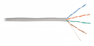 Кабель витая пара Nikolan, U/UTP, 4 пар., кат. 5е, проводник Ø 0,5мм, AWG24, PVC, 100МГц, 1м (коробка 100м), тип прокладки: внутри зданий, цвет: серый