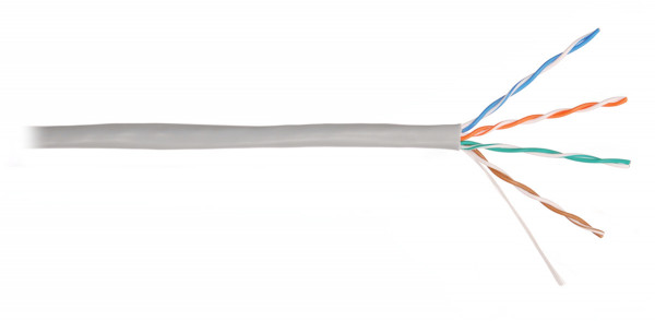 Кабель витая пара Nikolan, U/UTP, 4 пар., кат. 5е, проводник Ø 0,5мм, AWG24, PVC, 100МГц, 1м (коробка 100м), тип прокладки: внутри зданий, цвет: серый