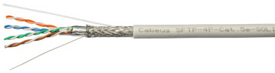 Кабель витая пара Cabeus, SF/UTP, 4 пар., кат. 5е, проводник Ø 0,5мм, AWG24, PVC нг(А)-LS, 100МГц, 1м (бухта 305м), тип прокладки: внутри зданий, цвет: серый