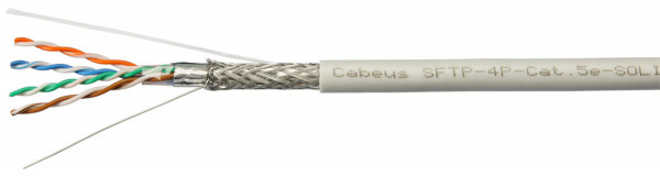 Кабель витая пара Cabeus, SF/UTP, 4 пар., кат. 5е, проводник Ø 0,5мм, AWG24, PVC нг(А)-LS, 100МГц, 1м (бухта 305м), тип прокладки: внутри зданий, цвет: серый