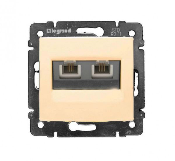 Розетка в сборе Legrand Valena, 2x RJ11, кат. 5е, экр., внутренняя, 51х58 мм (ВхШ), цвет: слоновая кость, (LEG.774339)