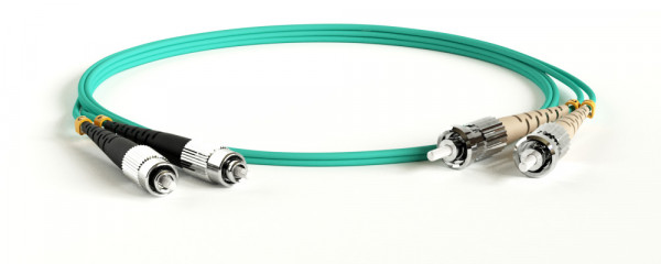 Коммутационный шнур оптический Hyperline, Duplex FC/ST, OM3 50/125, LSZH, Ø 2мм, 15м, цвет: голубой, (FC-D2-503-FC/PR-ST/PR-H-15M-LSZH-AQ)