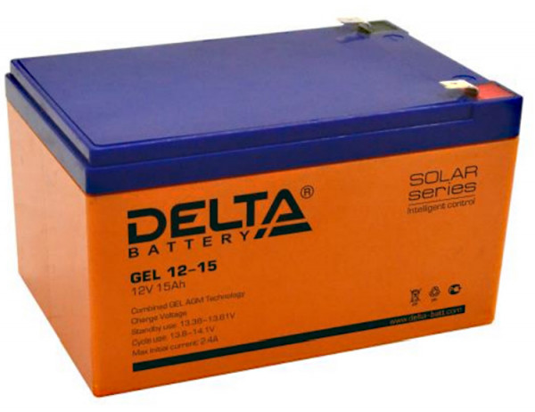 Аккумулятор для ИБП Delta Battery GEL, 98х96х151 мм (ВхШхГ),  необслуживаемый электролитный,  12V/15 Ач, цвет: жёлтый, (GEL 12-15)